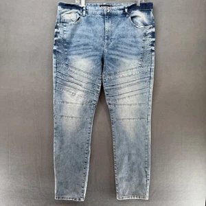 Southpole Jeans Mens 38x32 Blue Skinny Biker Denim Stretch Hip Hop Thick Stitch - Picture 1 of 17