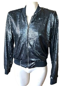 Rue 21 Sequin Jacket Bomber Christmas Clubbing Holiday Party M Black Jacket 112 - Picture 1 of 4