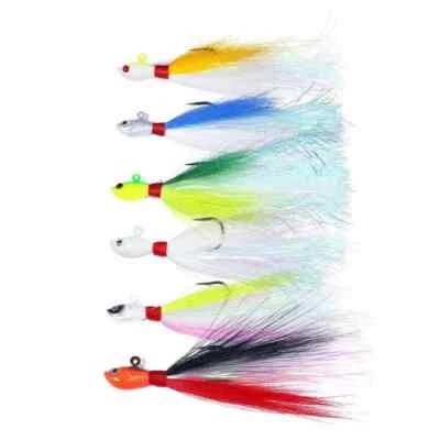 6pcs Bucktail Jigs 1/4oz,1/2oz,1oz,2oz,3oz Saltwater Lures Fluke Trout Bait - Image 1 of 4
