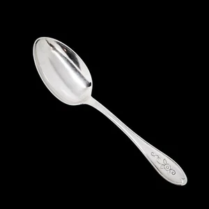 Antique Art Deco Danish 830 silver large serving spoon engraved with flower, DGS - Picture 1 of 10