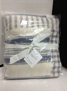 Pottery Barn French Striped Patchwork organic Cotton Table Cloth Throw 50" Blue - Picture 1 of 3