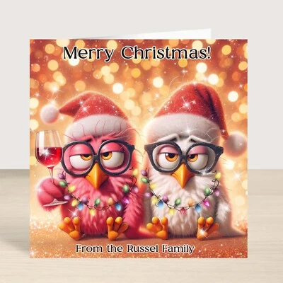 JUSTPERFECTSA Personalised Birds Christmas Card / Funny X-mas Birds / pack of 5,10,20,30
