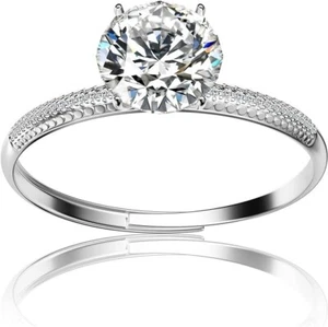 925 Sterling Silver Adjustable Ring for Women 1.2ct Simulated Diamond Moissanite - Picture 1 of 6