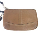 Coach Pebbled Leather Wristlet Brown Wallet Coin Purse Top Zipper  7" x 4 1/2"