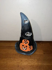 Alco Handpainted Ceramic Witch Hat Pumpkin Candle Tea Light Holder Halloween 9” - Picture 1 of 6