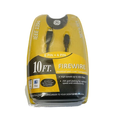 New GE 10 ft. 6 Pin 4 Pin FireWire IEEE 1394 High Speed Cable PC MAC 24k Plated - Image 1 of 4