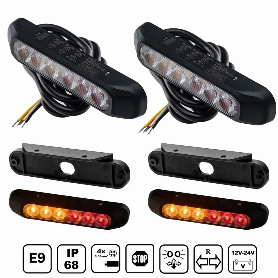 2x Rückleuchten LED Heckleuchten Anhänger 3 Funktionen 12V 24V E9 EMV SMD IP68 - Bild 1 von 4