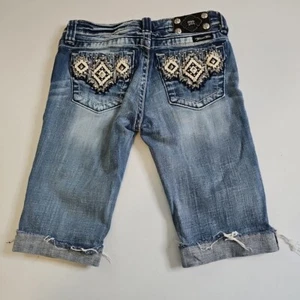 Miss Me Girls size 16 Blue Denim Jeans Shorts Cut Offs Rhinestones Bling - Picture 1 of 9