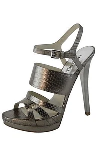 Michael Kors Nadja Platform Sandal Metallic Embossed Bronze Nickel Leather 10 M - Picture 1 of 6