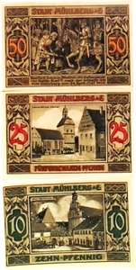 1921 Germany MUHLEBERG  set 10 25 and 50 Phennig Notgeld / Banknote - Picture 1 of 2
