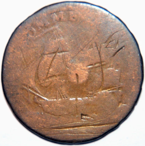1781 Ireland Commerce Ship Half Penny North American Token Copper Colonial Coin Cover