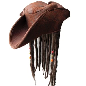 Adults Pirate Hat with Braids Beads Dreadlocks Fancy Dress Jack Sparrow New - Picture 1 of 1