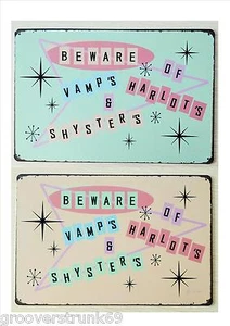 Tin Sign Vamp Harlot Shyster Mint Peach Starburst Rustic Kitsch Vintage Wall - Picture 1 of 7