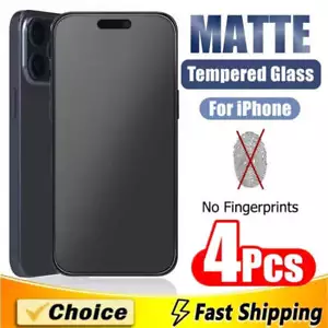 4Pcs Matte Tempered Glass For iPhone 14 13 12 11 15 Pro Max 7 8 16 Plus Frosted - Picture 1 of 42