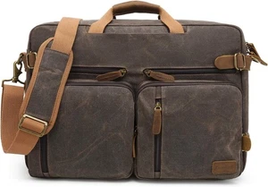 Laptop Messenger Bag Vintage Shoulder Convertible 17.3 Inches, Brown - Picture 1 of 7