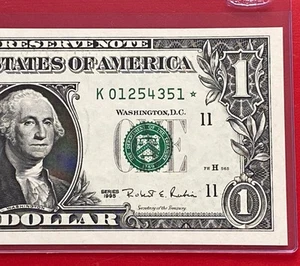 1995 STAR NOTE $1 Dollar Bill ( DALLAS K ) Uncirculated - Picture 1 of 3