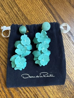 Pendientes Oscar de la Renta Gota Azul Turquesa Verde Resina Pasarela Clip Foto 1 de 4