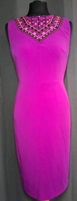 Antonio Melani Magenta Sheath Dress Black & Coral Embroidery Womens Size 2 - Image 1 of 4