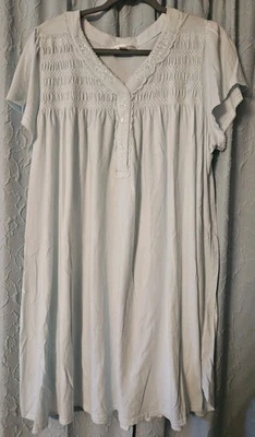 Miss Elaine Nightgown Women 1X Blue Cotton Knee Length Smocked Yoke Lace Trim - Image 1 of 4