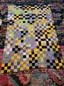 46x63" Vintage Poly Strick Stoff Braun Gelb Blumen Quilt Cottagecore Retro 70er - Bild 1 von 3