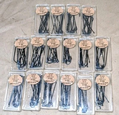 Lot of 16 Boxes H&H Blue Carlisle 3192 Hooks  Size 2/0 – 192 Hooks Vintage USA  - Image 1 of 3