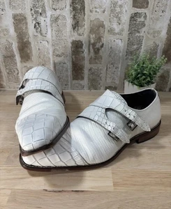 25458⭐️Zapatos de Cuero Stacy Adams Toscano Doble Correa Monje⭐️Blanco⭐️Cocodrilo⭐️ - Imagen 1 de 16