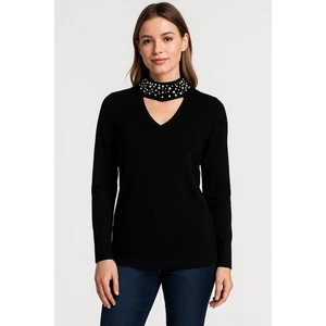 Belle by Kim Gravel Damenpullover schwarz Perlen Halsband Cutout Größe Small  - Bild 1 von 7