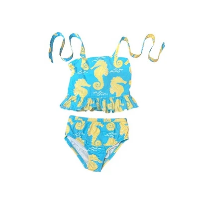 Vintage Kelly’s Kids Seahorse Tankini SZ 3-4 runs small Blue Yellow Ruffle Swim - Image 1 of 4