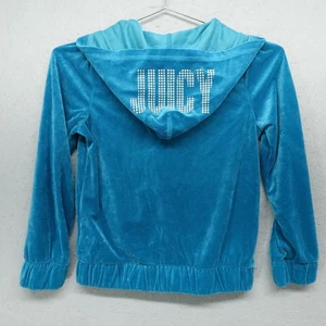 Juicy Couture Jacket Girls Small 7/8 Blue Velour Zip Up Hoodie Crown Juicy Logo - Picture 1 of 9
