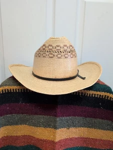 Sombrero vaquero verano occidental talla 7 1/8 cuero sombrero banda usado - Imagen 1 de 10