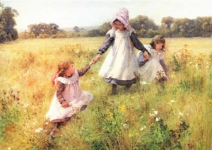 WILLIAM AFFLECK MEDICI GESELLSCHAFT KONTINENTALE POSTKARTE Wildblumen pflücken - Bild 1 von 2