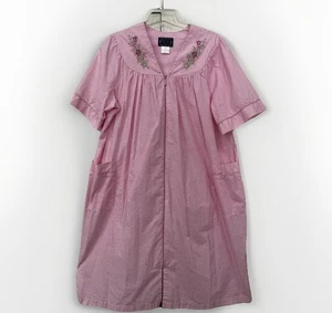 Vtg GRANADA NY Pink Checkered House Dress Plus Size 1X Zip Up Robe Barbie Core - Picture 1 of 15