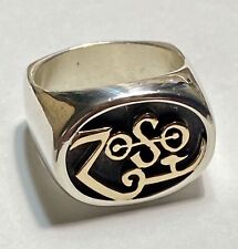Zoso SOLID 10K GOLD LOGO LED ZEPPELIN JIMMY PAGE 925 STERLING 28gm RING Sz-12.25