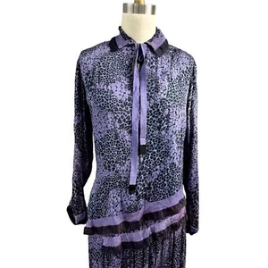 1920s Art Deco Dress Antique Purple & Black Silk Floral Flapper Girl Womens S - Picture 1 of 13