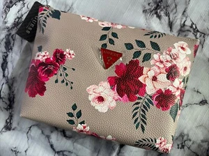 Travel Makeup Pouch Cosmetic Bag Guess Woman P7926959 Logo Taupe Floral New - Picture 1 of 6
