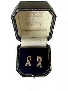 0.25ct Diamond Ribbon Stud Earrings 9ct White and Yellow Gold Diamond Earrings - Picture 1 of 17