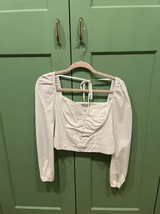 GUESS Puffed Long Sleeve Corset Style Top Pure White Small - Picture 1 of 8