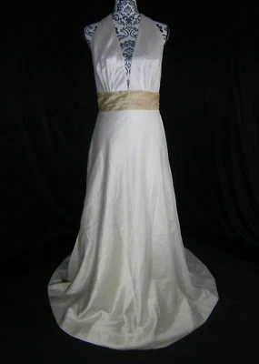 Vestido de noiva Watters 9054B 10 marfim seda halter mergulho costas baixas faixa dourada - Imagem 1 de 4