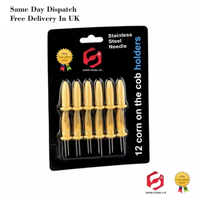 Corn On The Cob Holders Stainless Steel Skewers Sweetcorn BBQ Prongs Forks 12pc - Image 1 of 4