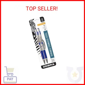 2-Pack Zebra G-301 Stainless Steel Retractable Gel Pen Medium Point, 0.7mm, Blue - Picture 1 of 2
