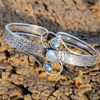 Schöner Mondstein & Labradorit Armreif 925 Sterling Silber Handarbeit Armband... - Bild 1 von 4