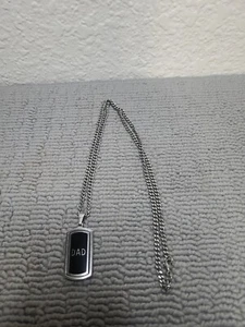DAD Dog Tag Necklace With Genuine Diamond Black Enamel and Stainless steel 24in - Picture 1 of 3