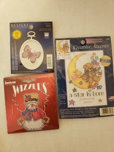 Gezählte Kreuzstich-Sets Menge 3 Neu in Verpackung Schneemann Schmetterling Baby Geburt Mond Teddy - Bild 1 von 12