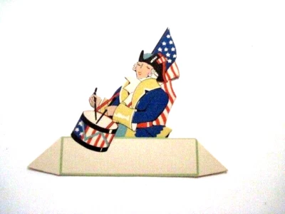 Tarjeta de lugar de puente patriótico Art Deco con baterista patriota con bandera de Estados Unidos * Foto 1 de 4
