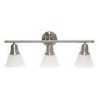 26.5&quot; 3Lt Metal and Frosted White Glass Shades Vanity Fixture Brushed Nickel