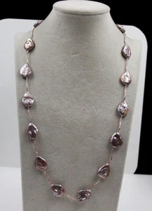 15x20 mm South Sea Baroque Natural Purple 25 " Tail Pearl Necklace 14k RoseGold - Picture 1 of 5