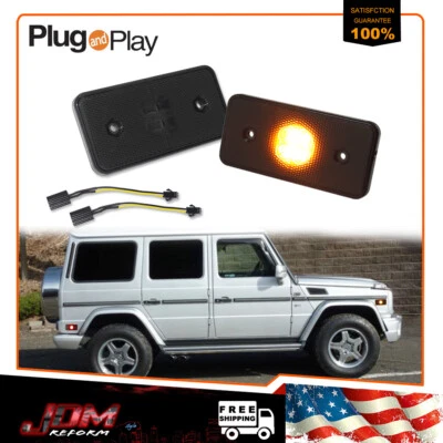 Fits 02-14 Mercedes-Benz W463 Front Smoke Amber LED Side Marker Lights G500 G550 - Image 1 of 4