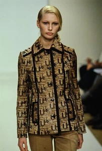 Prada Fall 1996 Retro U Print Brown Silk Chiffon Button Shirt IT 46 Vintage - Picture 1 of 10