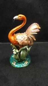 FLAMENGO Joyería Caja Baratija Tapa Bisagras Esmalte Joyas Cristal Imán NUEVO - Imagen 1 de 13