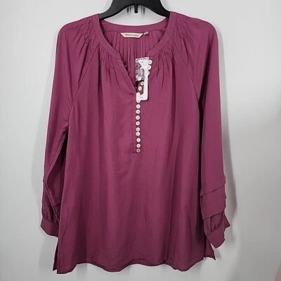 NUEVA Blusa Camisa Blusa Polanco Suave Surroundings Rosa Talla Pequeña Lyocell Lino Foto 1 de 4